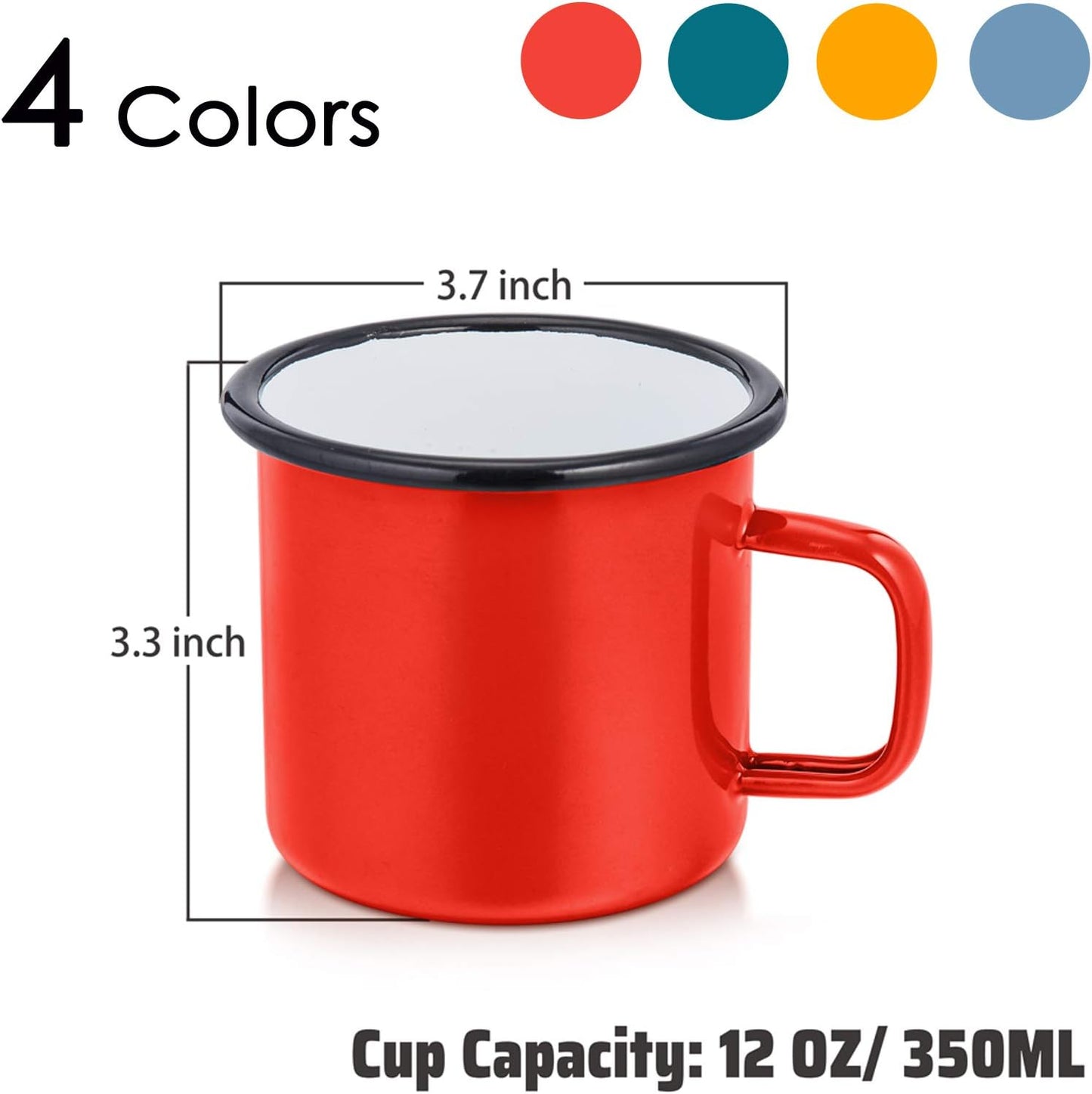 Camping Coffee Mug Set of 4, Enamel Tea Coffee Drinking Mugs Cups for Home Party Travel Picnic Camping, Reusable & Portable - 12 Ounce/355 ML