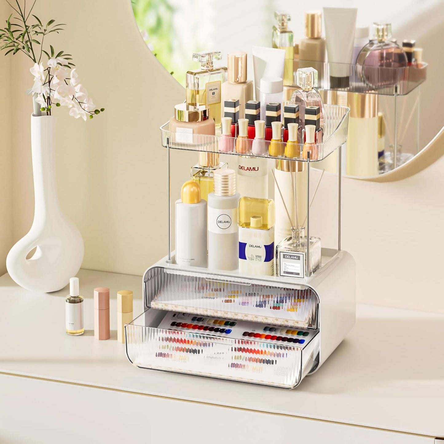 Bathroom Counter Organizer 2-Drawers 2-Tier Acrylic Makeup Organizer for Vanity Countertop, Skincare Perfume Storage, Easy Assembly, Ideal Gift for Women, Bath Linen Sets, Clear