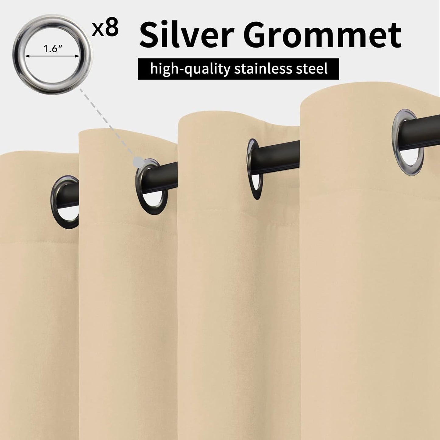 Outdoor Curtains Waterproof Windproof Weatherproof Curtain for Patio, Cabana, Porch, Pergola and Gazebo, Grommet Top and Tab Bottom Drape, 1Panel, 54X84 Inch, Beige