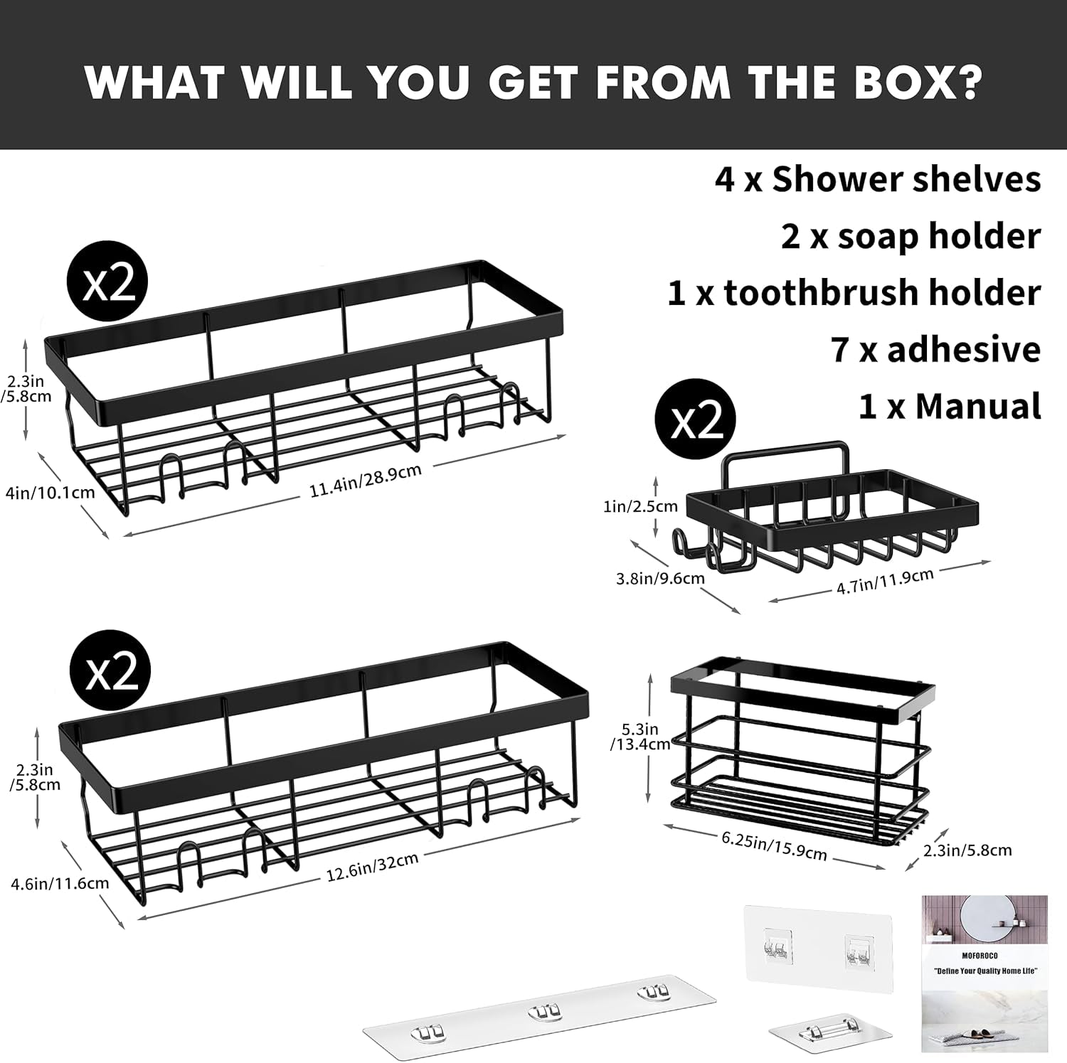 7 Pack Adhesive Shower Organizer Caddy Shelves Rack - Corner Bathroom Storage Organization, Home&Kitchen Decor inside RV Accessories, Hanging House Apartment Camper Essentials