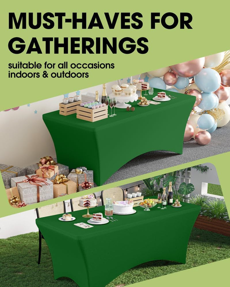 Spandex Tablecloth 6Ft - 2 Pack, Fitted and Tight Cloth for Rectangle Table, Wrinkle-Free and Stretch Table Cover for Party, Wedding, Banquet and Birthday, Green