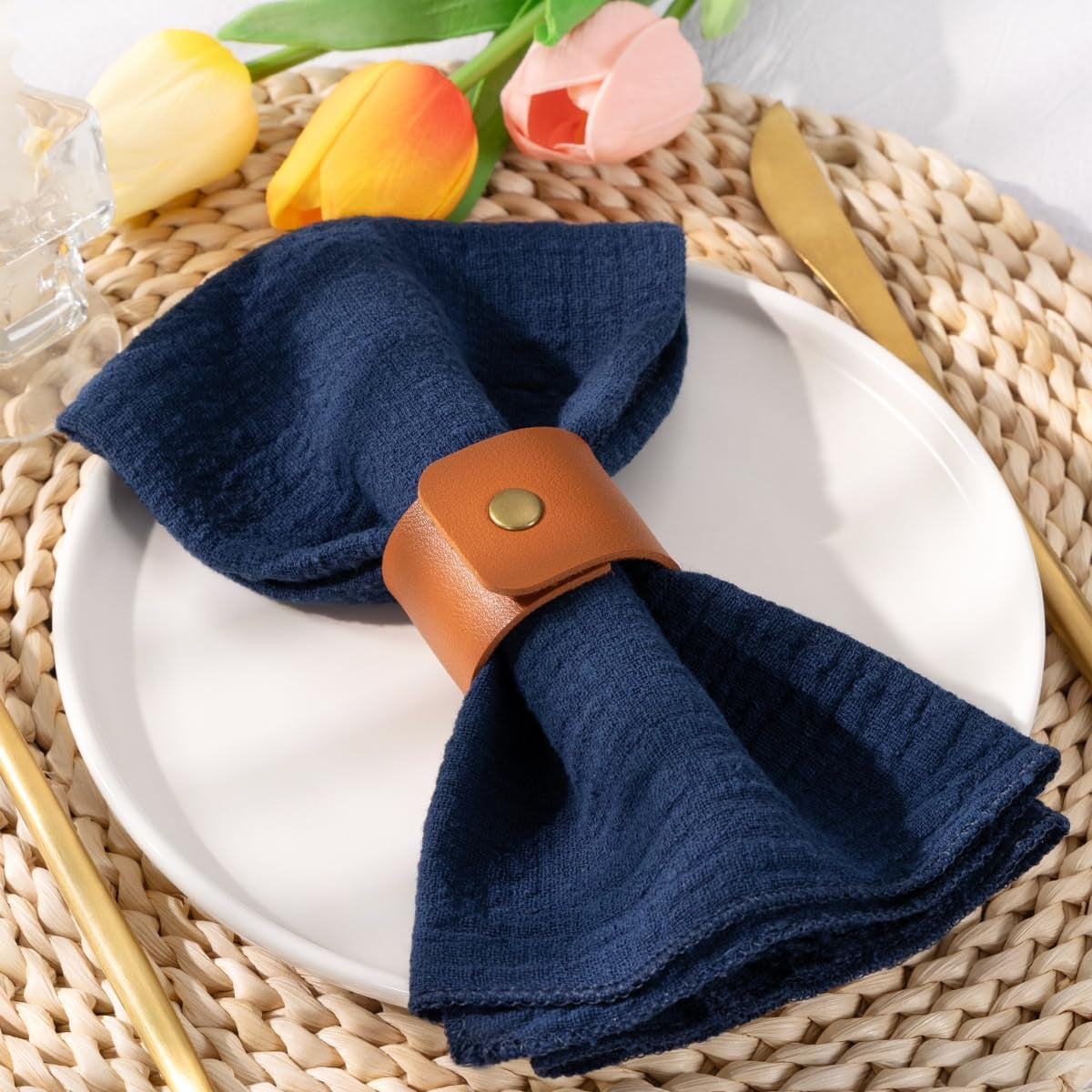 Navy Blue Cloth Napkins Set of 6 Spring Easter Napkins Cloth Washable Decorative Cotton Napkins 16.5X 16.5 Inches for Wedding Baby Shower Bridal Shower Dinner Tea Party Decorations