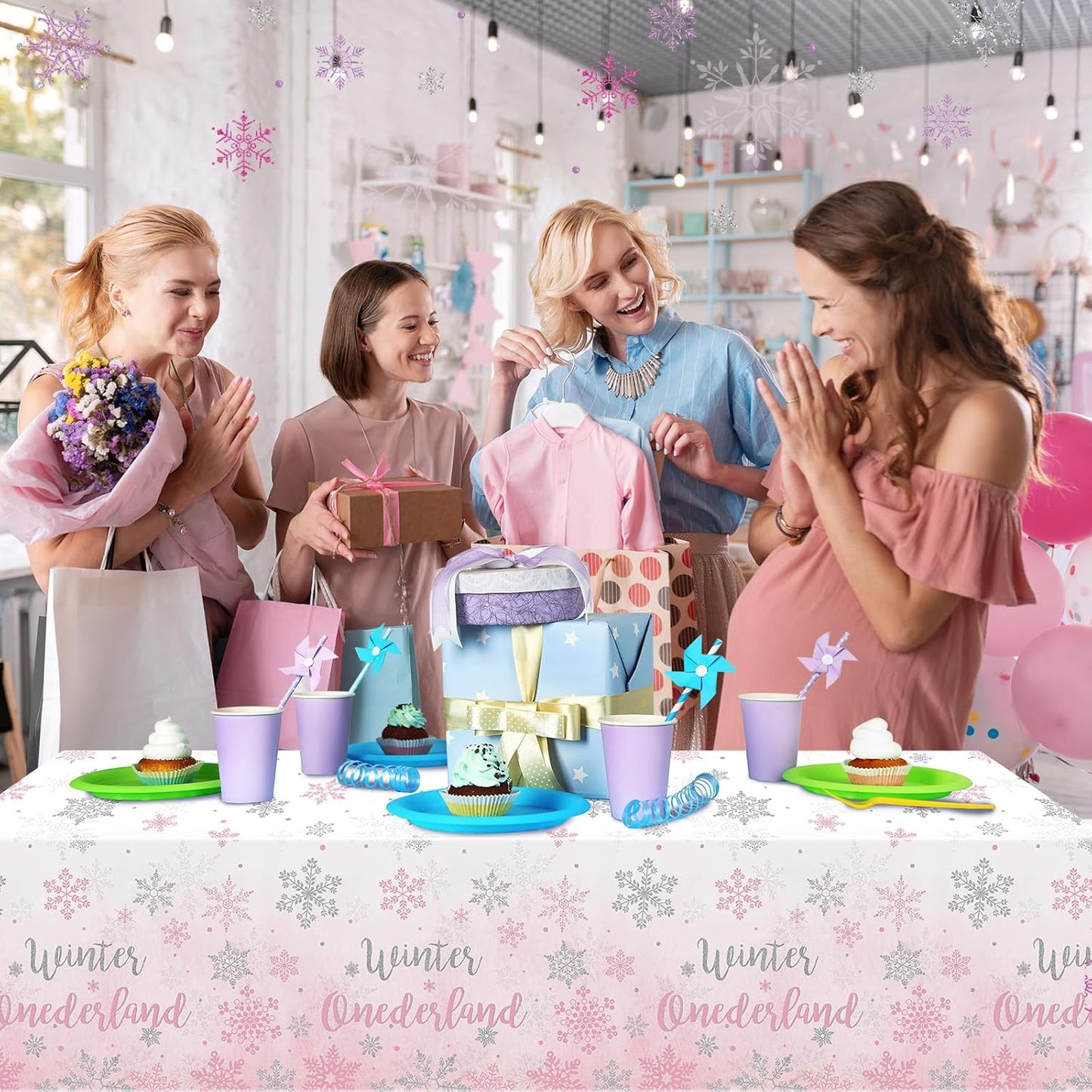 3 Pack Winter Onederland 1St Birthday Tablecloth, Disposable Pink and Silver Winter Snowflake Plastic Table Cover for Winter Onederland Girl Boy 1St Birthday Party Supplies Decorations, 54X108 Inch