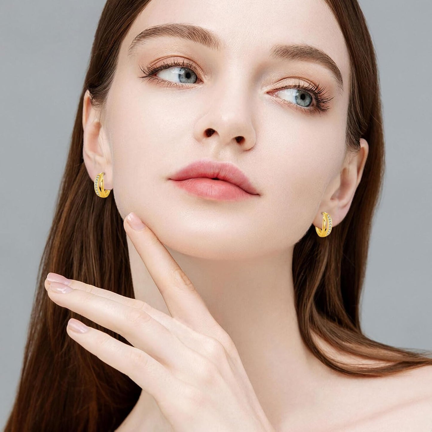 Small Huggie Hoop Earrings for Women, 14K Gold Plated Double Hoop Earrings, Cubic Zirconia Huggies Mini Hoop Earrings for Teen Girls