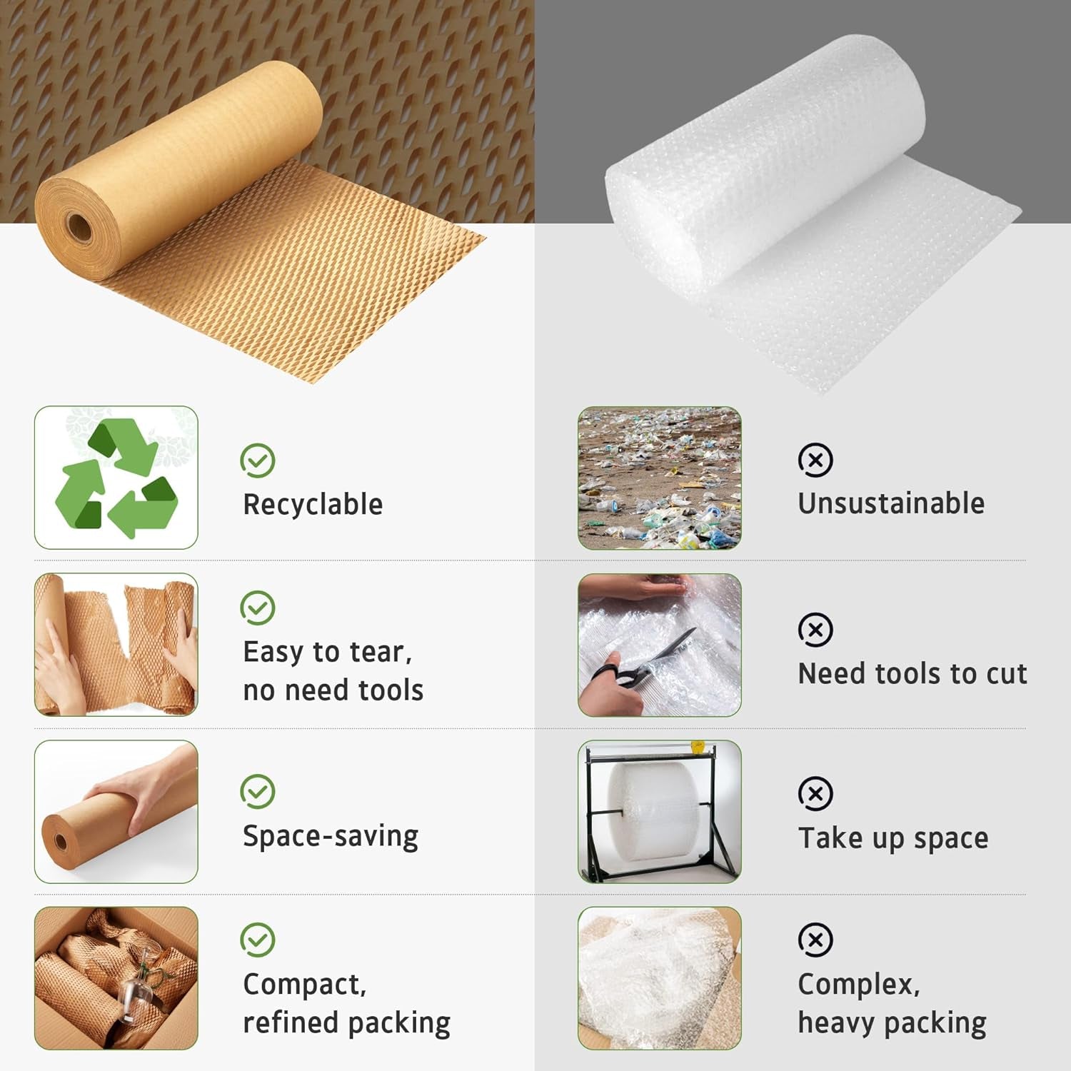 Honeycomb Packing Paper, 12" X 200' Cushion Bubble Packing Paper for Moving Shipping Packaging, Recyclable Moving Supplies Wrap Paper Roll with 20 Fragile Sticker Labels