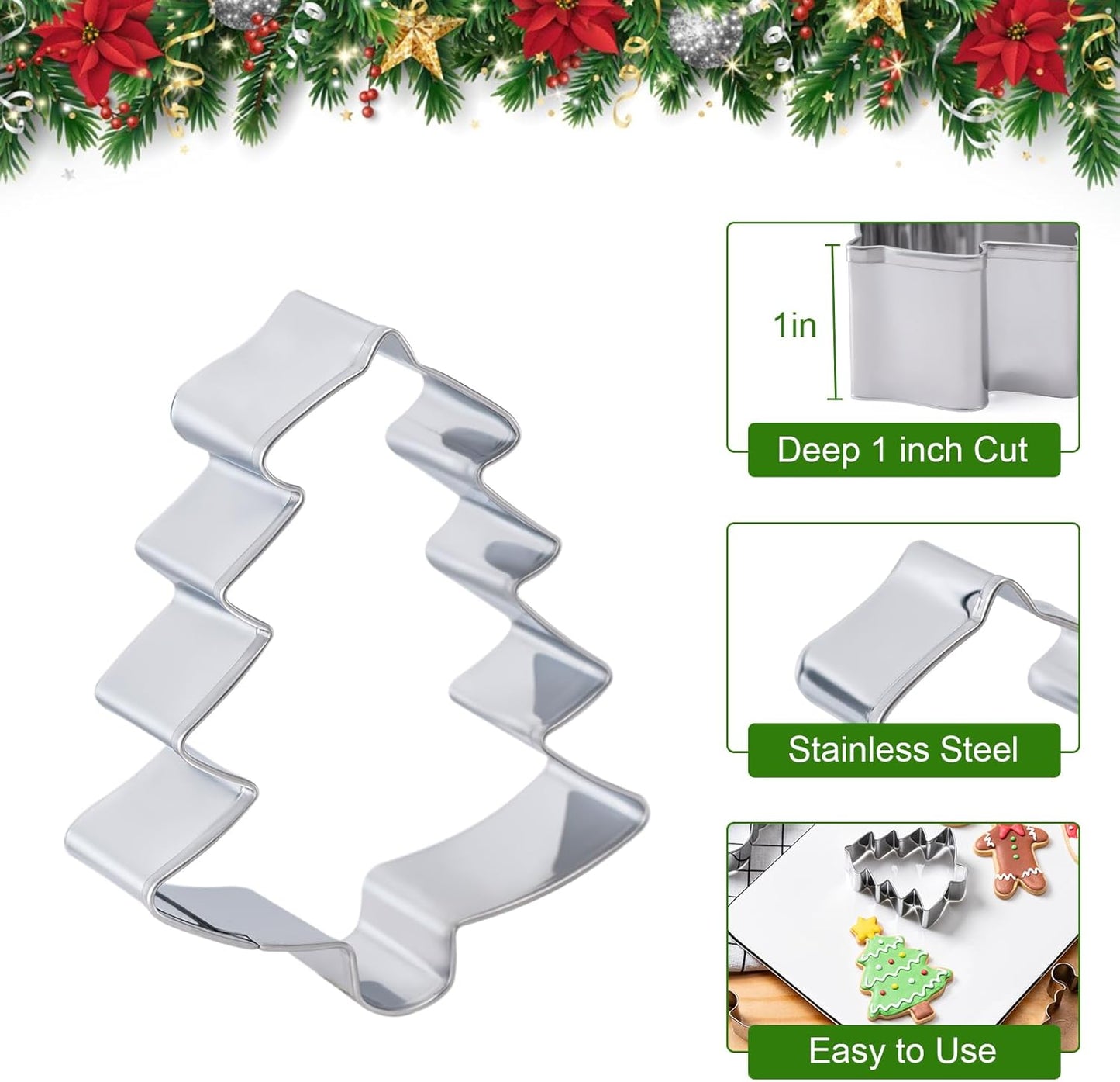 Christmas Cookie Cutters Set 6 Pieces,Stainless Steel Metal Cutter with Christmas Tree, Gingerbread Man, Snowman, Snowflake, Candy Cane, Santa Face Shapes for Holiday