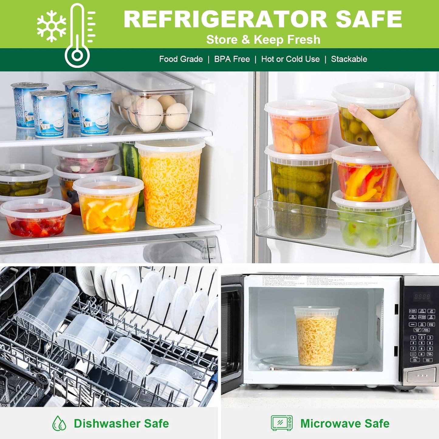 20 Sets Plastic Deli Food Containers with Lids 16Oz, 32Oz Variety Pack, Airtight Food Storage Containers, Freezer/Dishwasher/Microwave Safe, Soup Containers for Takeout Meal Prep Storage