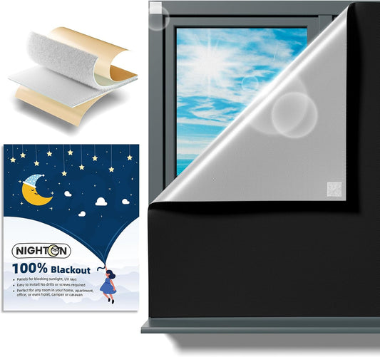 Portable Blackout Curtains 40"×57" Strong Hook and Loop Tape Strips with Adhesive,Blackout Shades That Can Be Cut,100% Blackout Material Window Blinds for Baby Nursery or Travel Use-Black