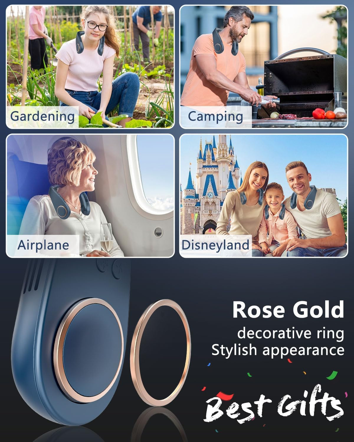 Neck Air Conditioner,Neck Fan Rechargeable Battery Operated Metal Cooling Plate AC Cooler,Personal Portable Neck Fans That Blow Cold Air,Usb Bladeless Quiet Head Wearable Hangs around Neck Device Blue