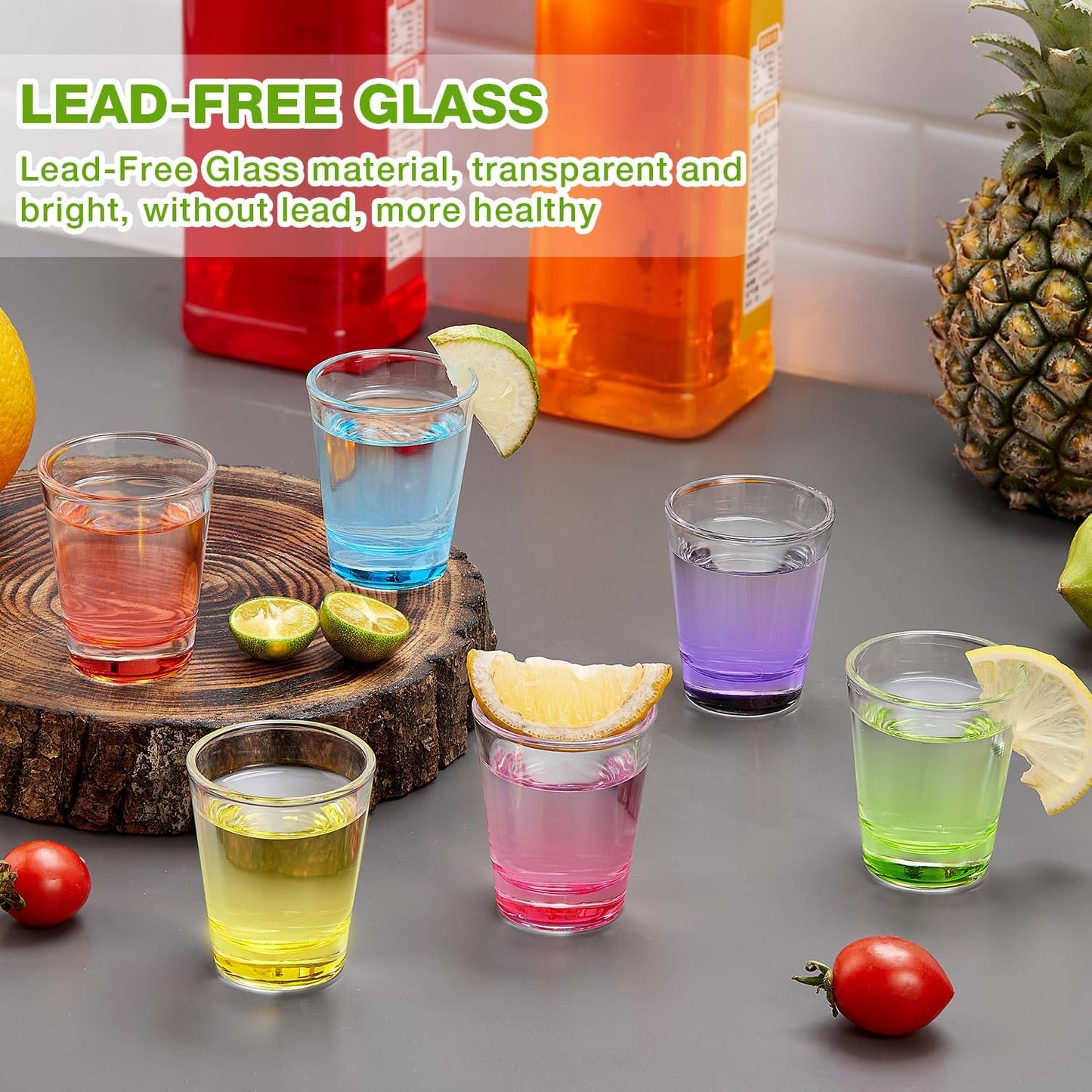 6 Pack Heavy Base Shot Glasses Set, 1.6 Oz Colorful Shot Bulk, Clear Shot Glass, Tequila Cups Small Glass, Shot Glasses for Whiskey, Tequila, Vodka, Spirits & Liquors