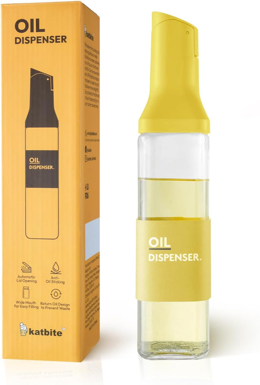 16Oz Glass Olive Oil Dispenser Bottle for Kitchen Cooking - Leakproof Kitchen Essential with Precise Pouring Spout for Salad, Air Fryer, BBQ, Non-Stick Pans, Easy Refill and Use, Yellow