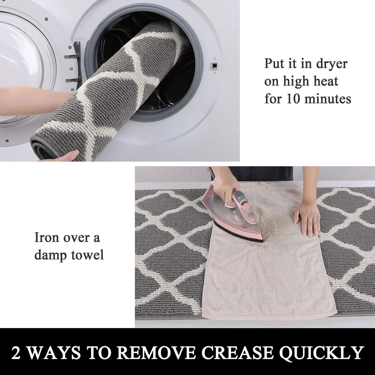 Washable Runner Rug 20"X59" Dirt Trapping Non Slip Rubber Backing Rug Runner Floor Mats Carpet Runners for Entryway Hallway Kitchen Garage Laundry Room, Light Gray