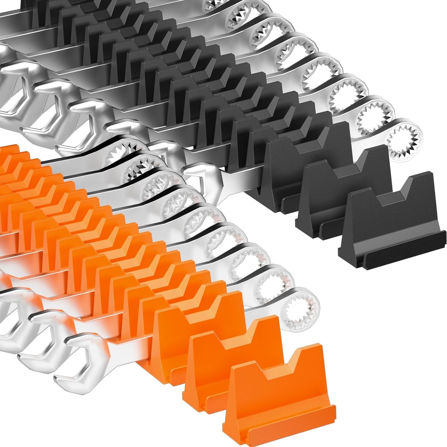 40PCS Modular Wrench Organizer - Wrench Tool Organizers for Tool Drawer Storage, Wrench Storage Set with Metric & SAE Label, Wrenches Rack Tool Gift for Professional Mechanics Men, Black & Orange
