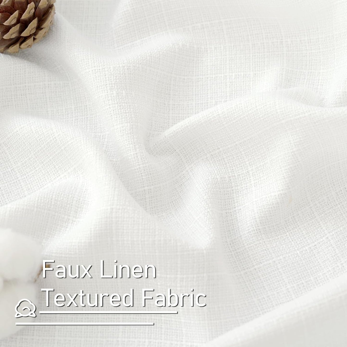 White Linen Curtains 40 Inch Length for Small Window/Kitchen over Sink, Linen Textured Thermal Insulated Curtains Privacy Grommet Drapes for Bedroom/Bathroom, Set of 2 Panels, W42 X L40, White