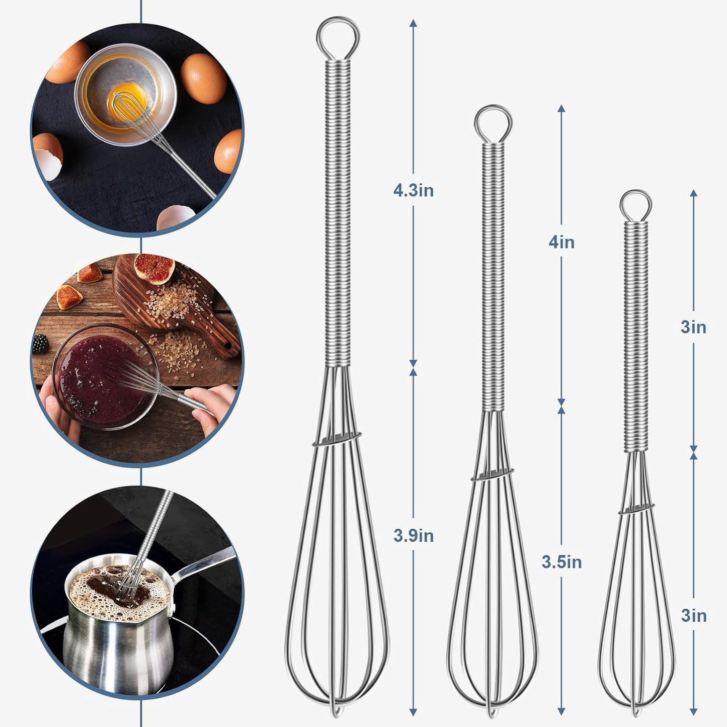 Mini Whisk,304 Anti-Rust Small Whisk,Sturdy Stainless Steel Wire Tiny Whisks 6+7+8In,Ideal for Mixing Individual Eggs, Jams, Spices and Other Small Portion Ingredients.(3Pcs)