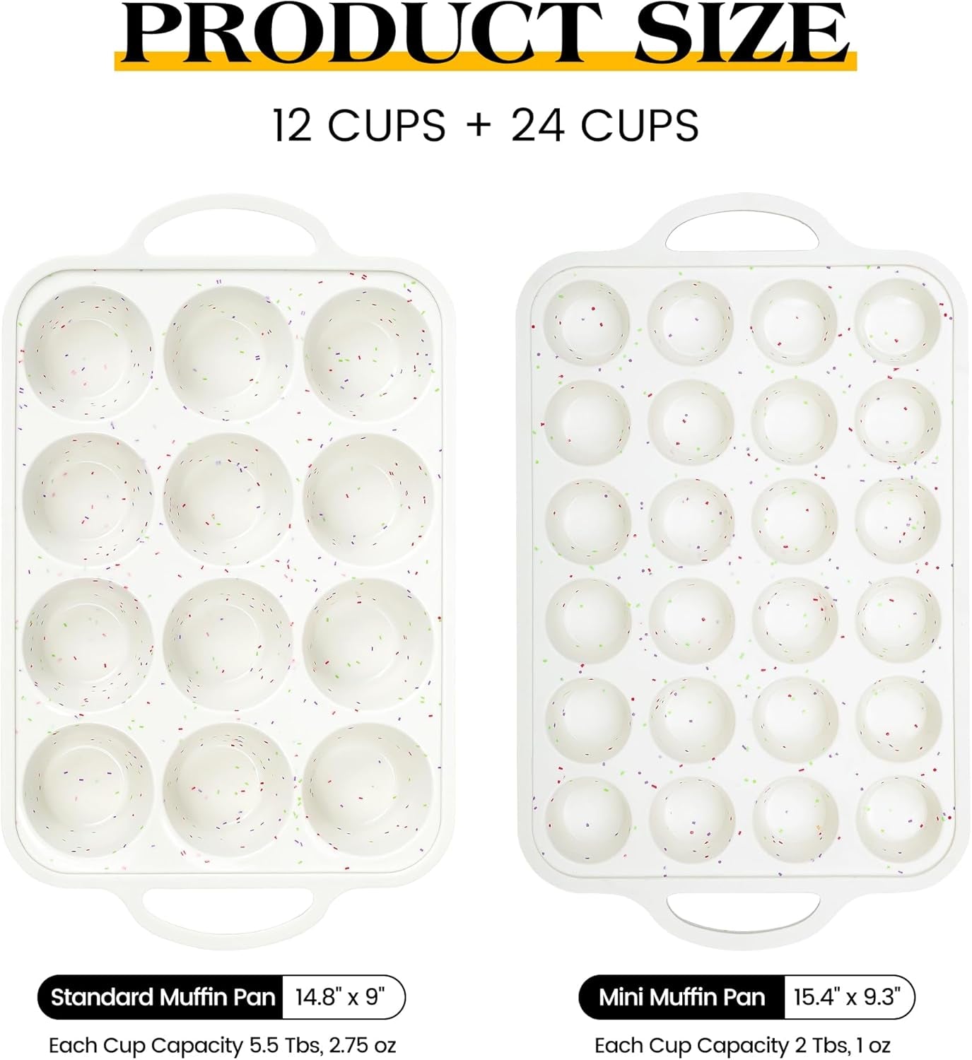 Professional Silicone Cupcake Pan Set - 12-Cup and 24-Cup Nonstick Muffin Molds with Metal Reinforced Frame, BPA Free (2 Pieces, Cream)
