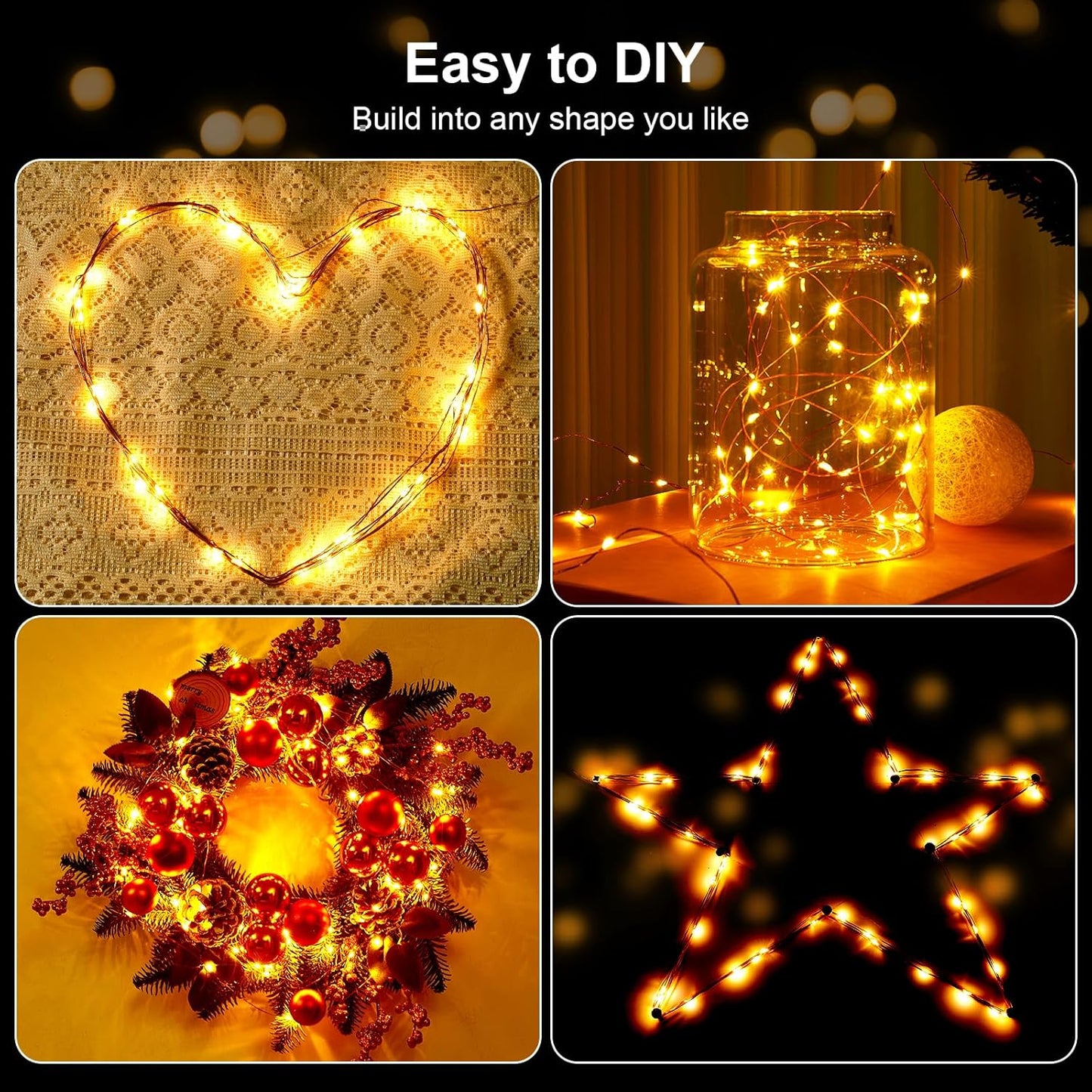 1 Pack 16.4Ft Battery Operated String Lights with Timer, Warm White with Synchronized Twinkle Mode, Fairy Lights Battery Powered, 50 Leds, Idea for Christmas Bedroom Party Wedding