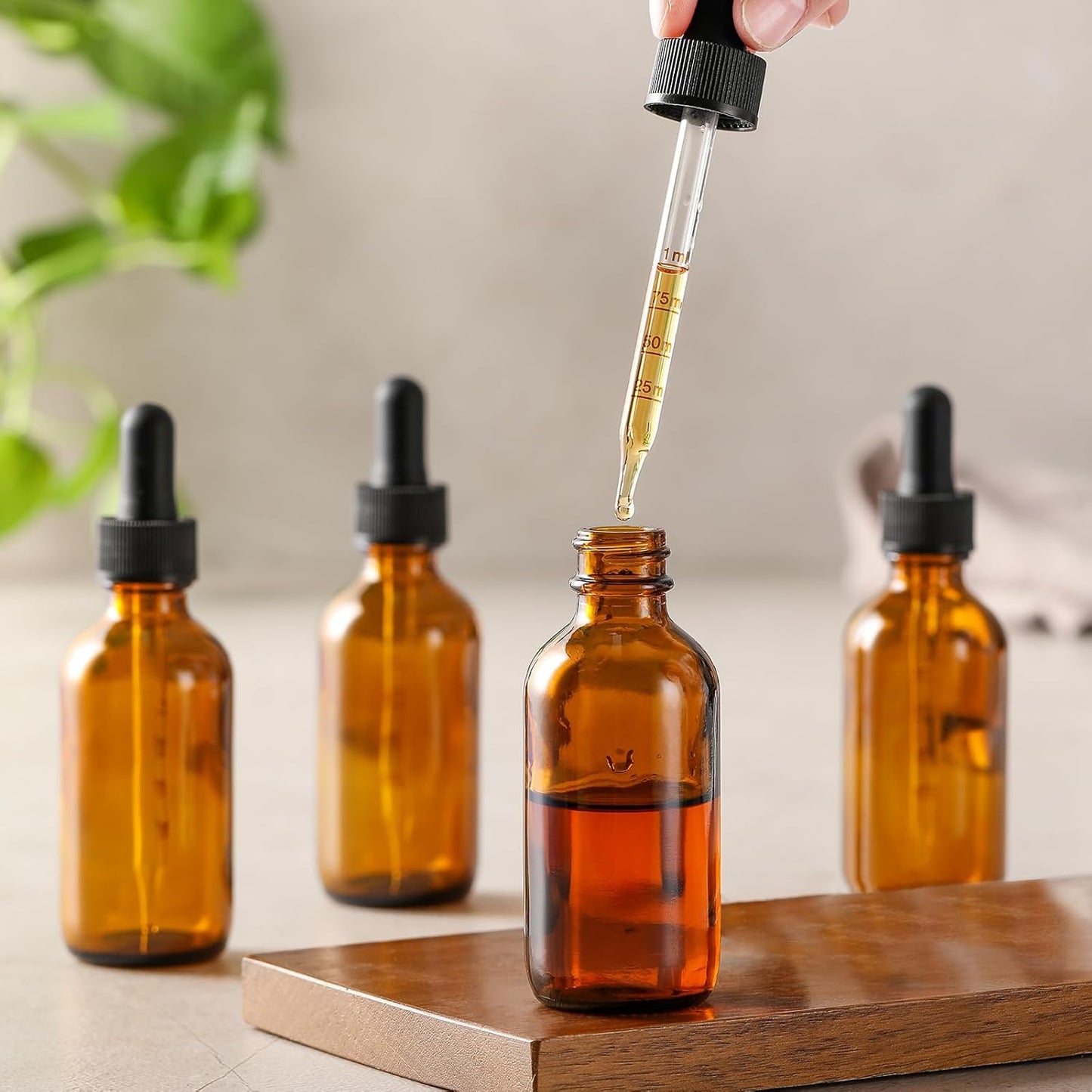 2 Oz Dark Amber Glass Dropper Bottles with Measurement Dropper, 4 Pack- 60Ml Thick Tincture Bottles with Measured Eye Dropper, Leakproof Essential Oils Bottles for Health, Personal Care & Beauty
