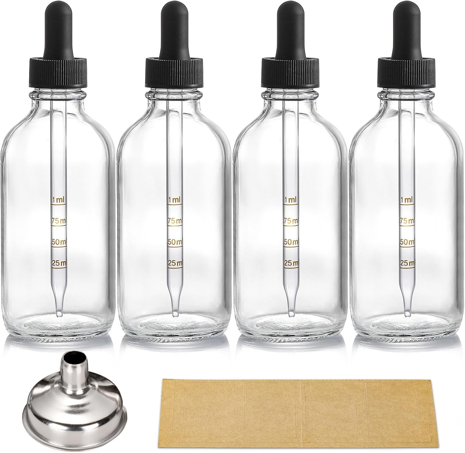 4 Pack 4Oz Glass Dropper Bottles with Measured Dropper - 120Ml Clear Tincture Bottles with Calibrated Glass Eye Droppers (1Ml), Leakproof Essential Oil Bottle for Health, Personal Care & Beauty