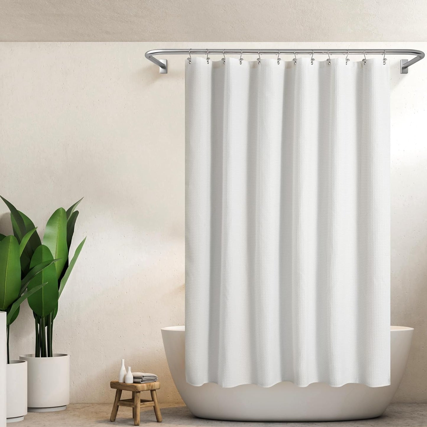 Waffle Weave White Shower Curtain Hotel Luxury Quality, Fabric Shower Curtains for Bathroom, Pique Pattern Cloth, Water Repellent and Machine Washable, Standard Size 71" X 72"
