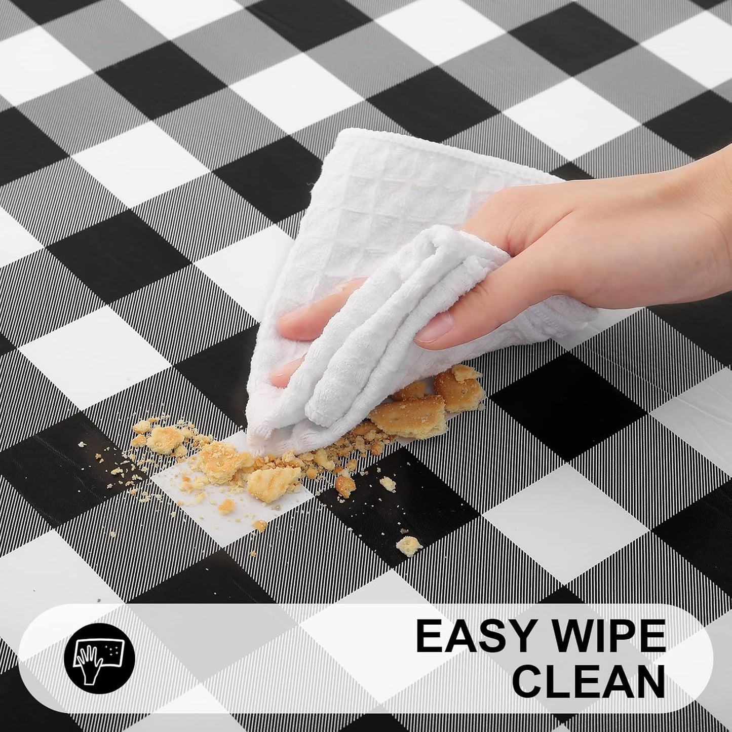 Waterproof Fitted Vinyl Tablecloth, Buffalo Plaid 6FT Table Cover and 4FT in Black and White, 2 Item Bundle