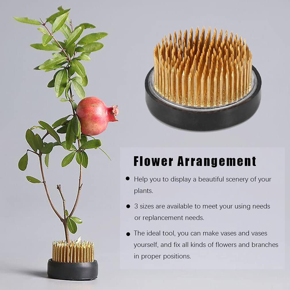 3PCS Flower Frog Holder/Round Flower Fixed Tools with Brass Needle,3 Sizes Flower Arrangement Pin for Garden Home Decoration(0.9Inch 1.34Inch 1.6Inch)