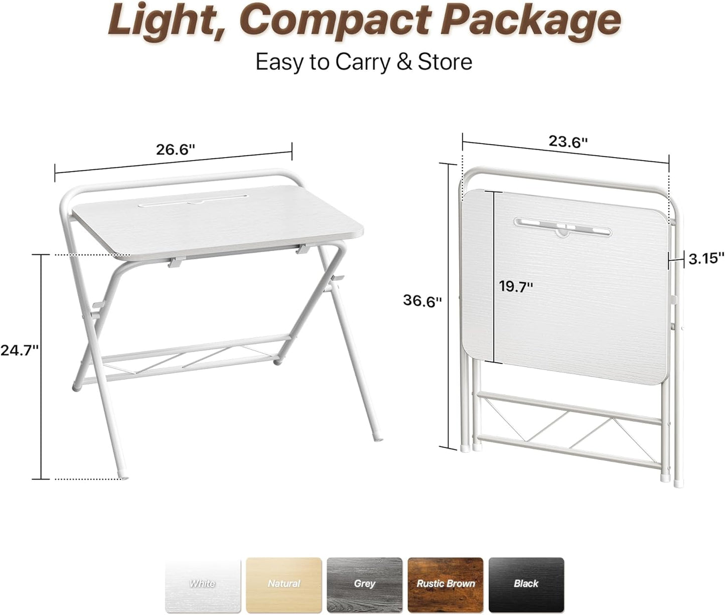 Folding Desk with Adjustable Height and Tablet Slot, 24-Inch Space-Saving Computer Desk for Home Office, Bedroom, and Study, White