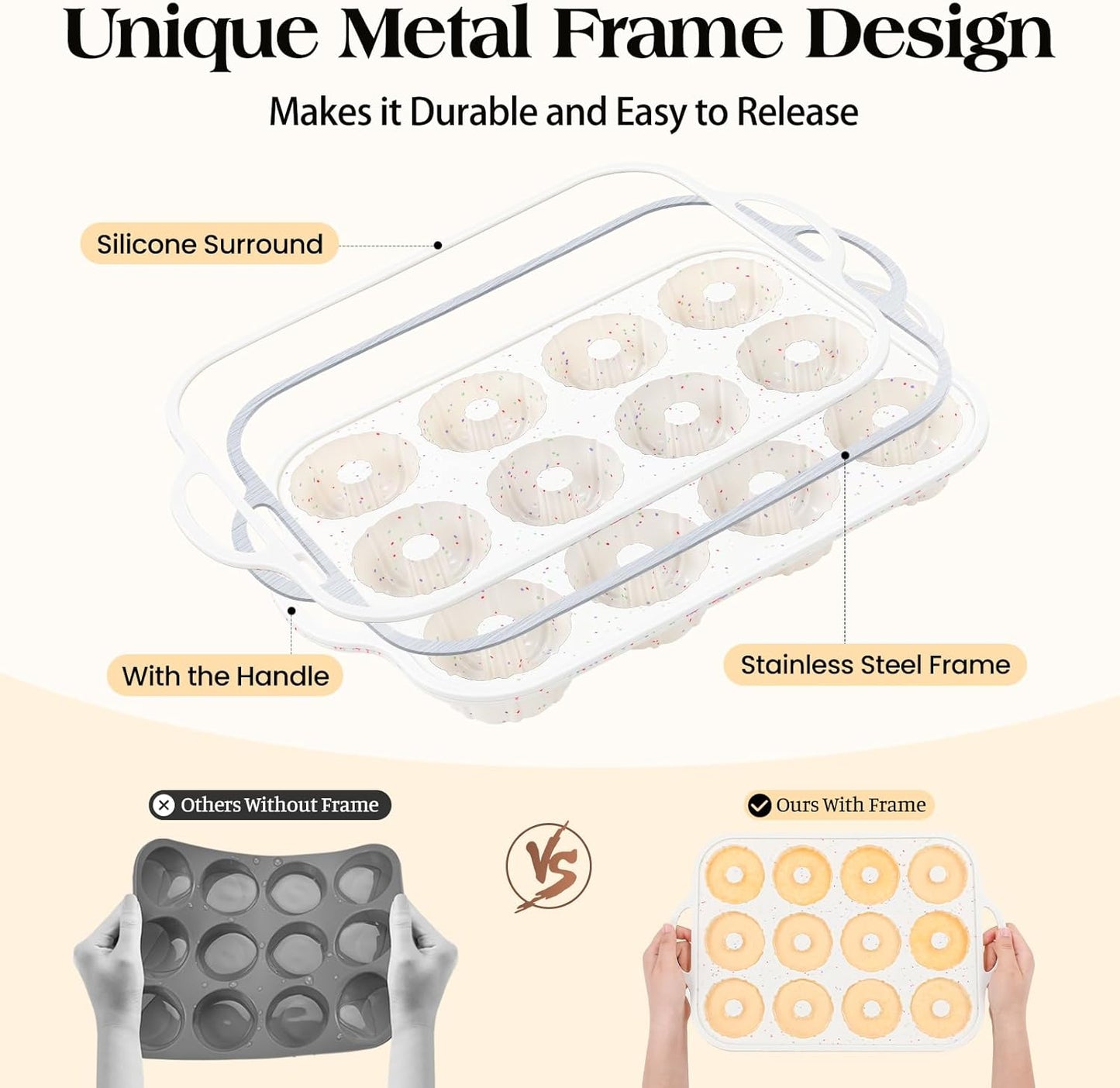 Silicone Mini Fluted Tube Cake Pans with Metal Reinforced Frame, 12-Cavity Mini Flan Molds, Non-Stick Cupcakes Pans for Baking, Donuts, Muffins, Cornbread, Brownies, Jellies