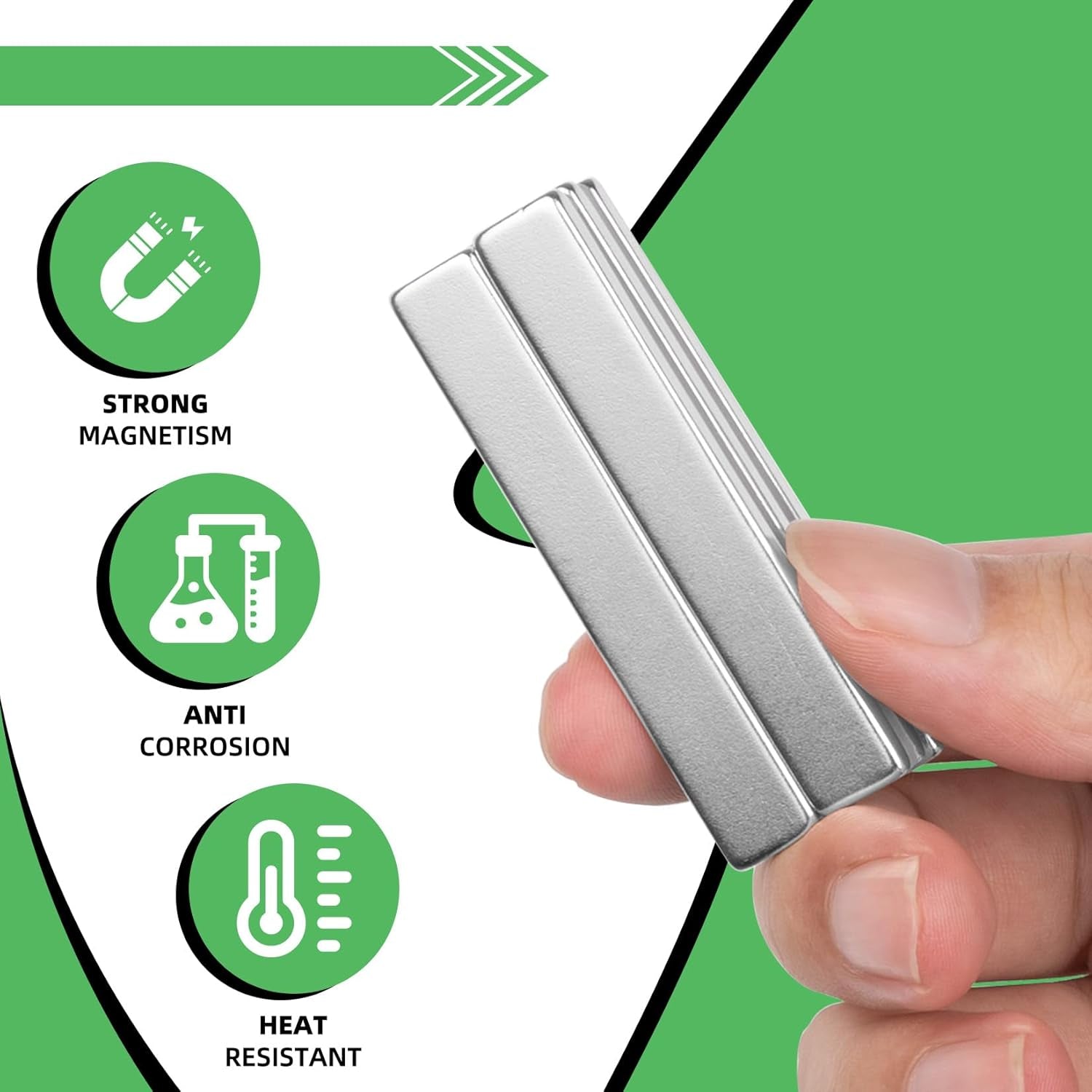 Neodymium Bar Magnets - 6 Pack High-Strength Magnets with Double-Sided Adhesive, Ideal for Heavy-Duty Applications in Home, Garage, Kitchen, and Crafts - 60x10x3 mm (N52)