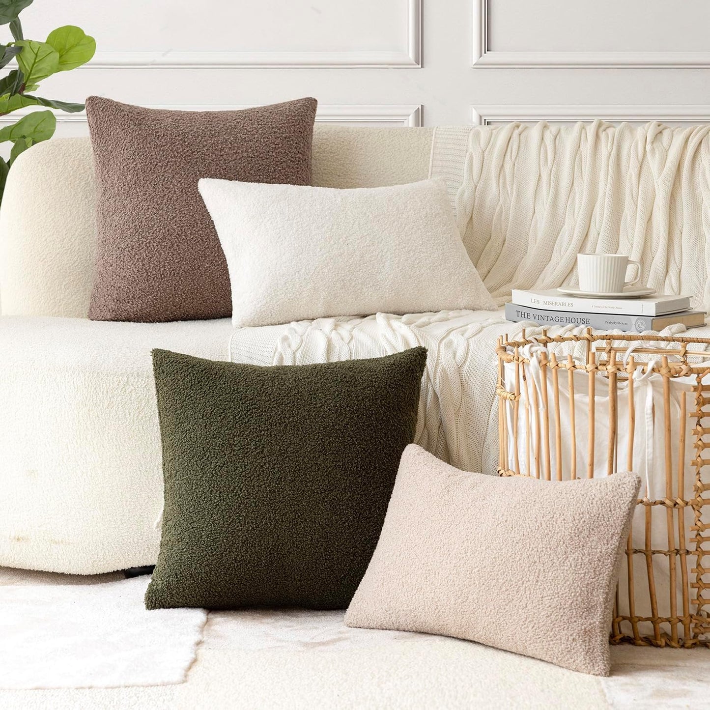 Pack of 2, Curly Faux Fur Decorative Throw Pillow Covers Soft Fuzzy Plush Cushion Case with Zipper Cozy Pillowcase for Home Living Room Couch Bed Sofa 16 X 16 Inch, Chocolate