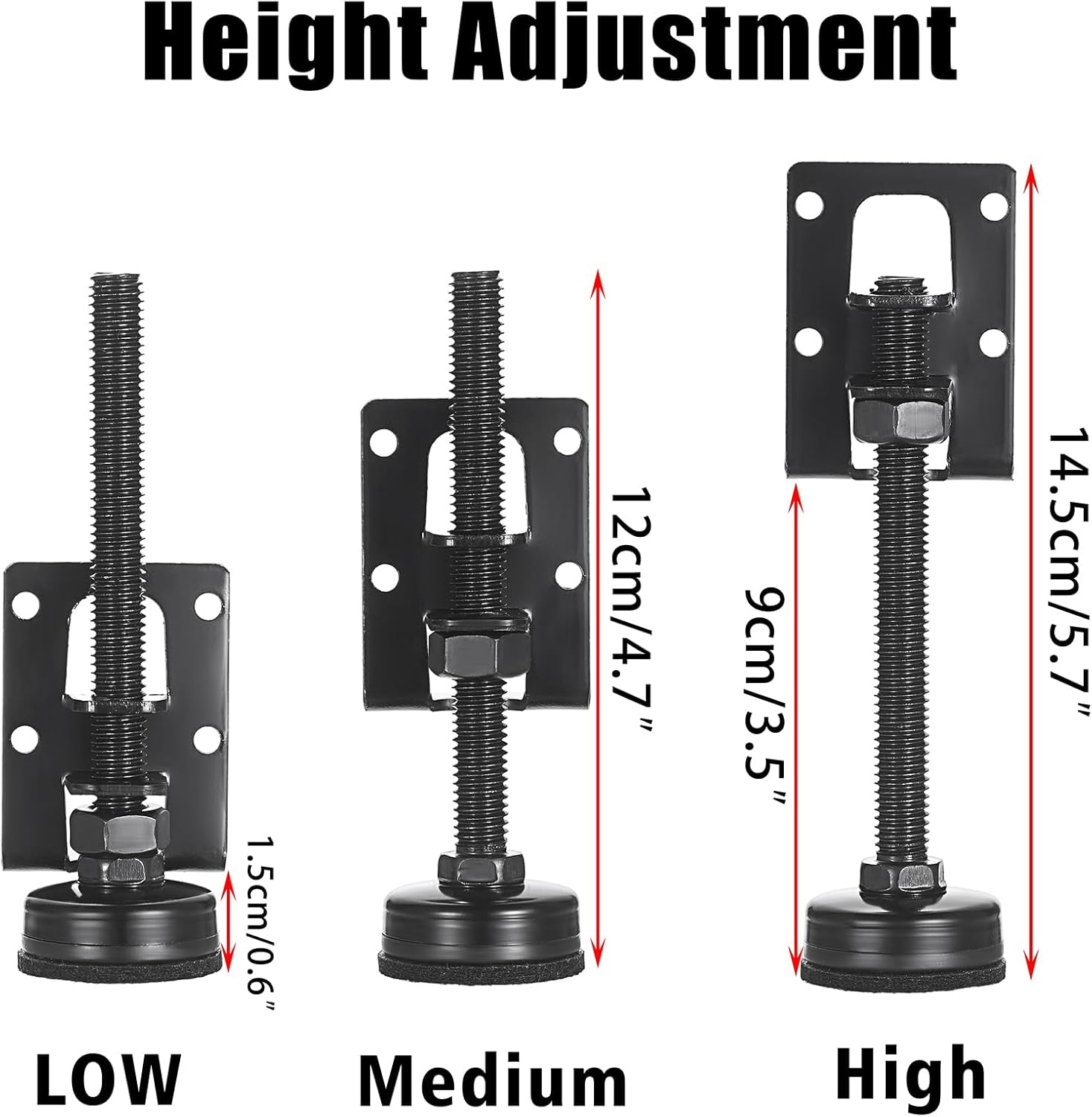 8-Piece Heavy-Duty Adjustable Leveling Feet, 4.7" Metal Levelers for Furniture, Tables, Cabinets, Workbenches, and Wardrobes - Black