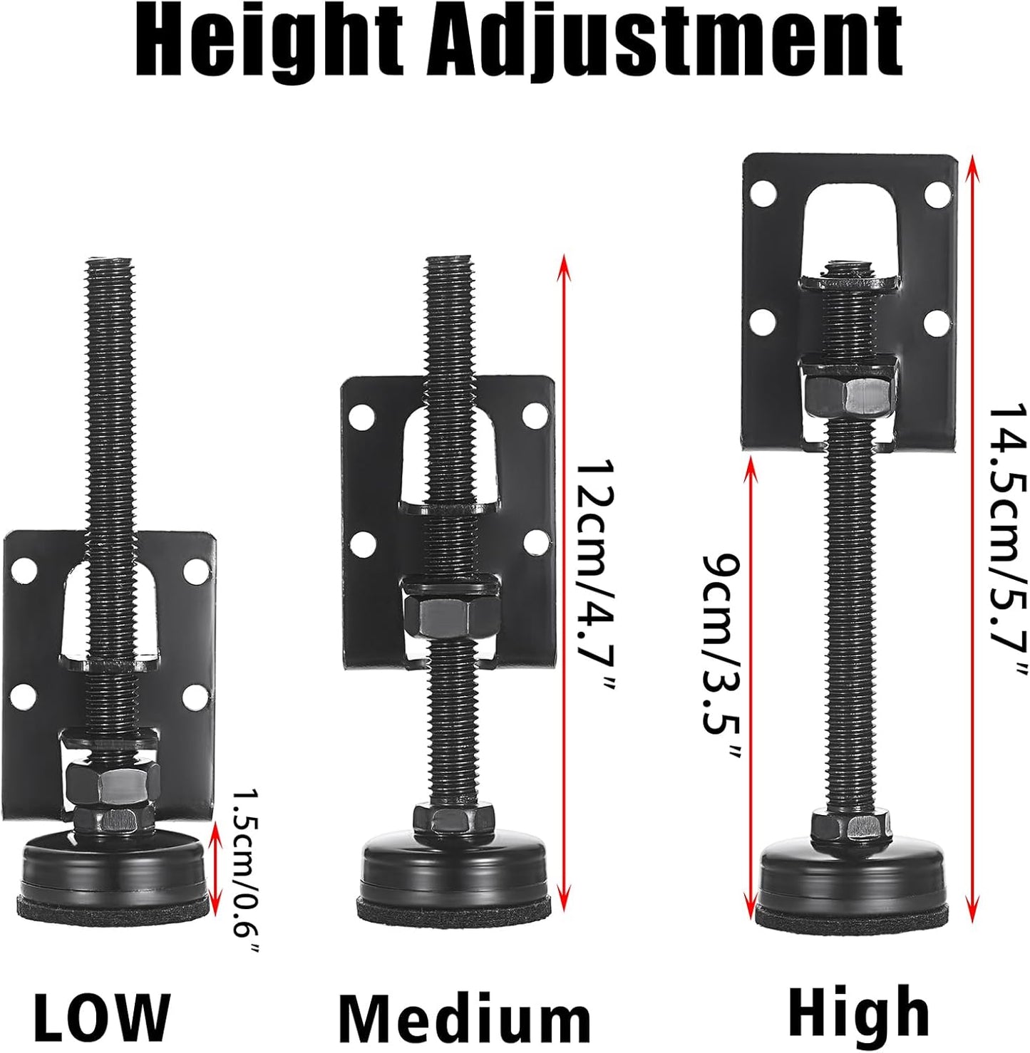 8-Piece Heavy-Duty Adjustable Leveling Feet, 4.7" Metal Levelers for Furniture, Tables, Cabinets, Workbenches, and Wardrobes - Black