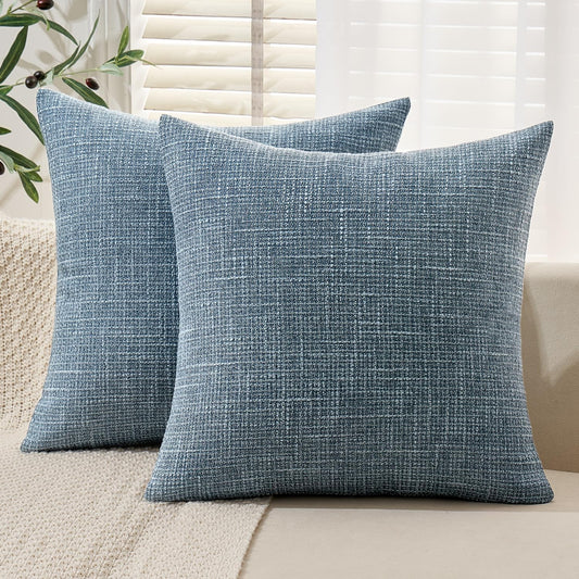 Burlap Linen Throw Pillow Covers 18X18 Inch Set of 2 Coastal Blue Farmhouse Decorative Pillows Modern Pillowcases Soft Accent Cushion Covers for Outdoor Couch Sofa Bedroom Livingroom Home Decor