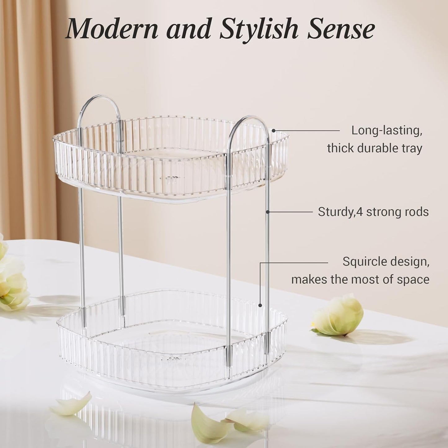 Rotating Bathroom Countertop Organizer, Large Capacity 2-Tier Multi-Function Storage for Cosmetics, Skincare, and Perfume. Makeup Organizer Countertop Ideal for Dresser, Bathroom,Vanity, Clear