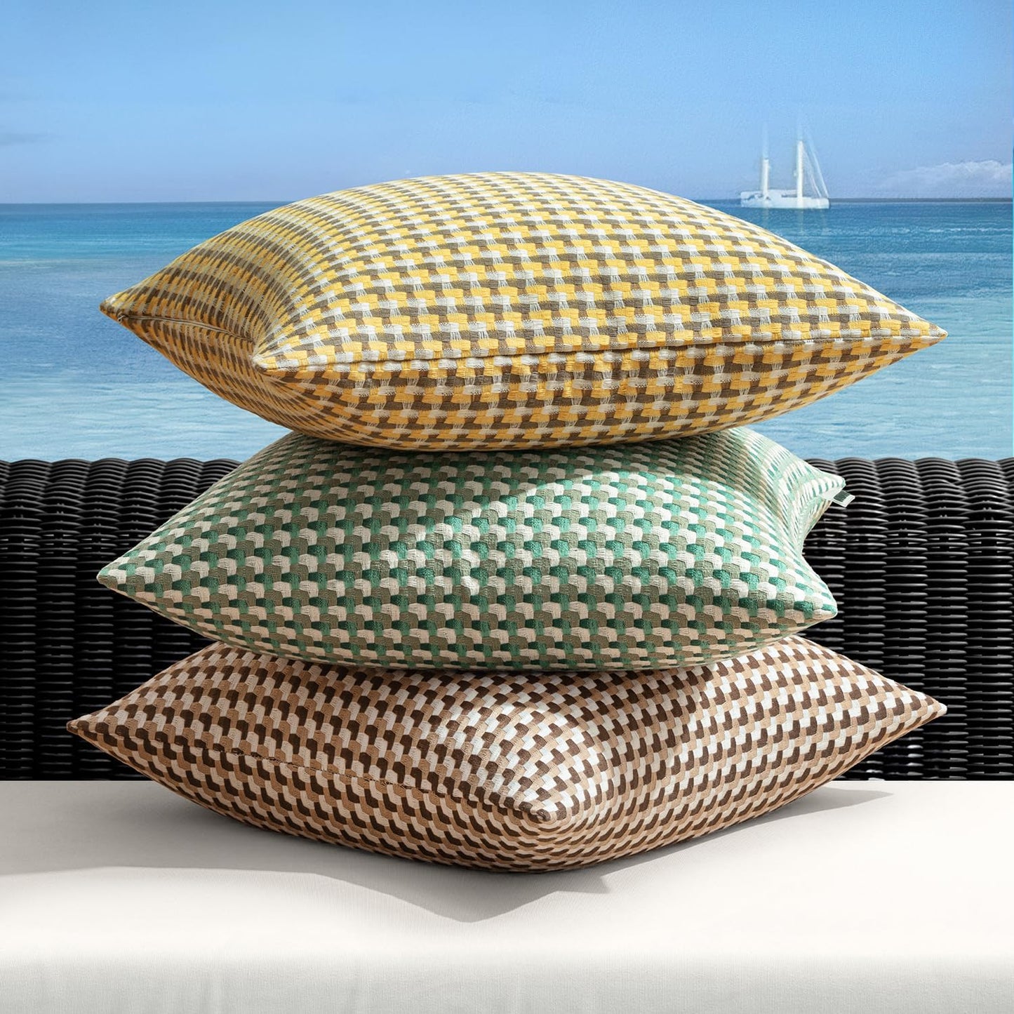 Pack of 2 Outdoor Throw Pillow Covers Decorative Farmhouse Square Waterproof Pillows for Tent Patio Garden Balcony Sofa, 12X20 Inch Yellow