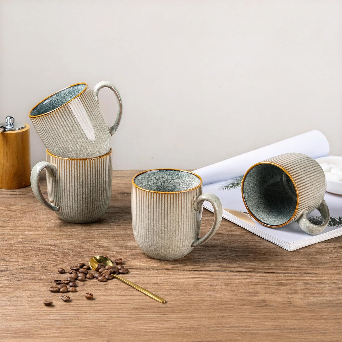Set of 6 Handmade Ceramic Coffee Mugs, 12oz with Gradient Color, Ideal for Latte, Tea, Beer, and Hot Cocoa, Dishwasher and Microwave Safe