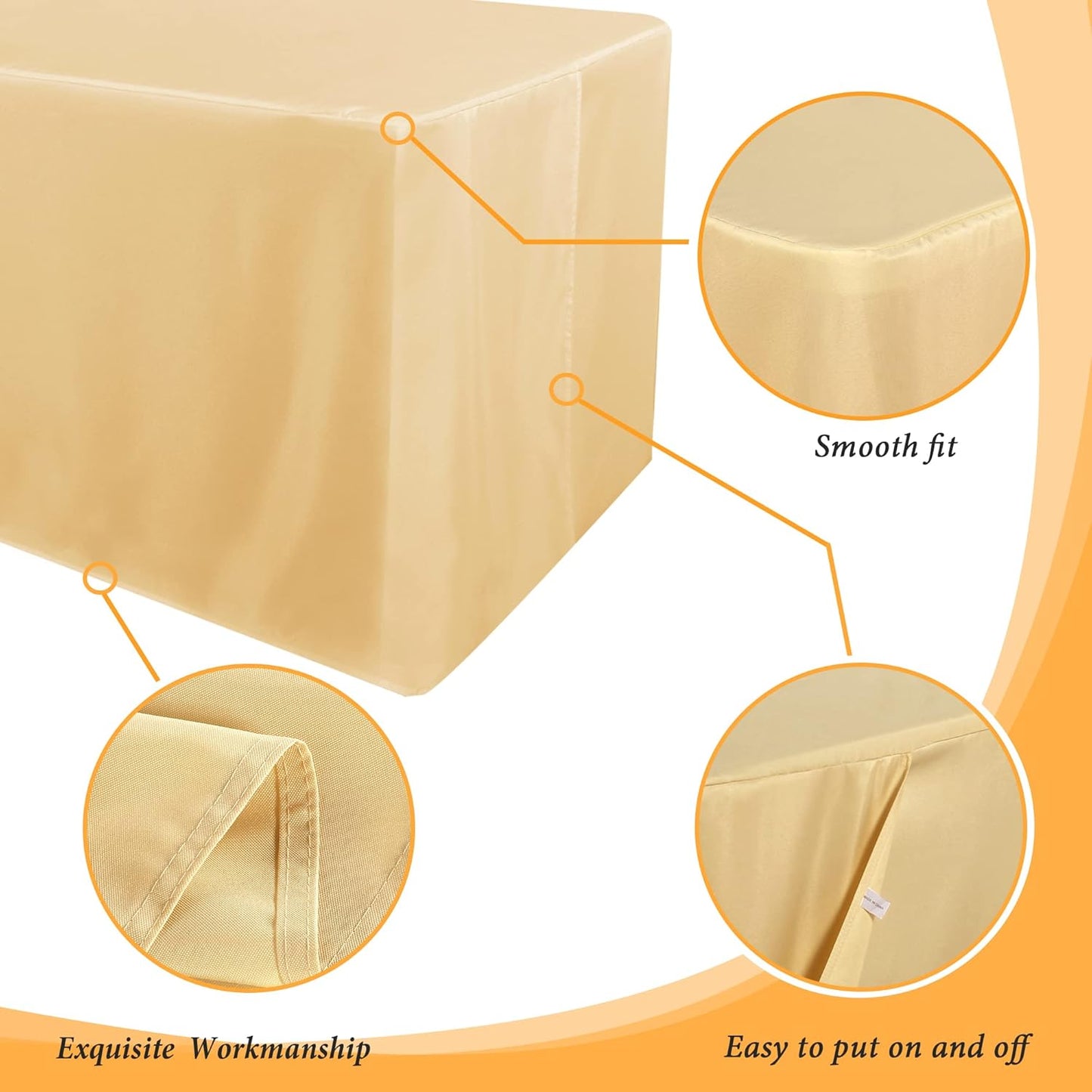 2 Pack Table Clothes for 6 Foot Rectangle Tables - Water Resistant Washable Fabric Polyester Rectangle Table Cover for Outdoor/Indoor Usese, 72L X 30W X 30H Inches, Champagn