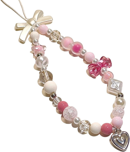 Pink Beaded Phone Charm Aesthetic Y2K Cell Phone Charms Strap Accessories for Keychain Camera