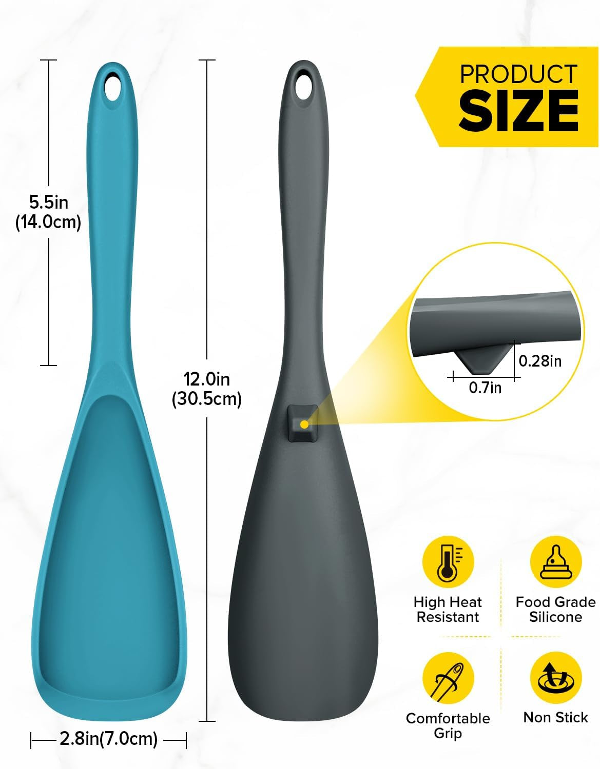 Pack of 2 Cooking Spoons for Non Stick Cookware, Multifunction Spatula Spoon Bpa-Free, One-Piece Design, Suitable for Scooping, Scraping, Serving and Mixing(Gray-Blue)