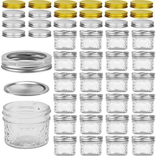 4 Oz Mini Mason Jars with Regular Lids - 25 Pack with Extra 20 Lids, Perfect for Jam, Honey, Wedding and Shower Favors, DIY Spice Storage
