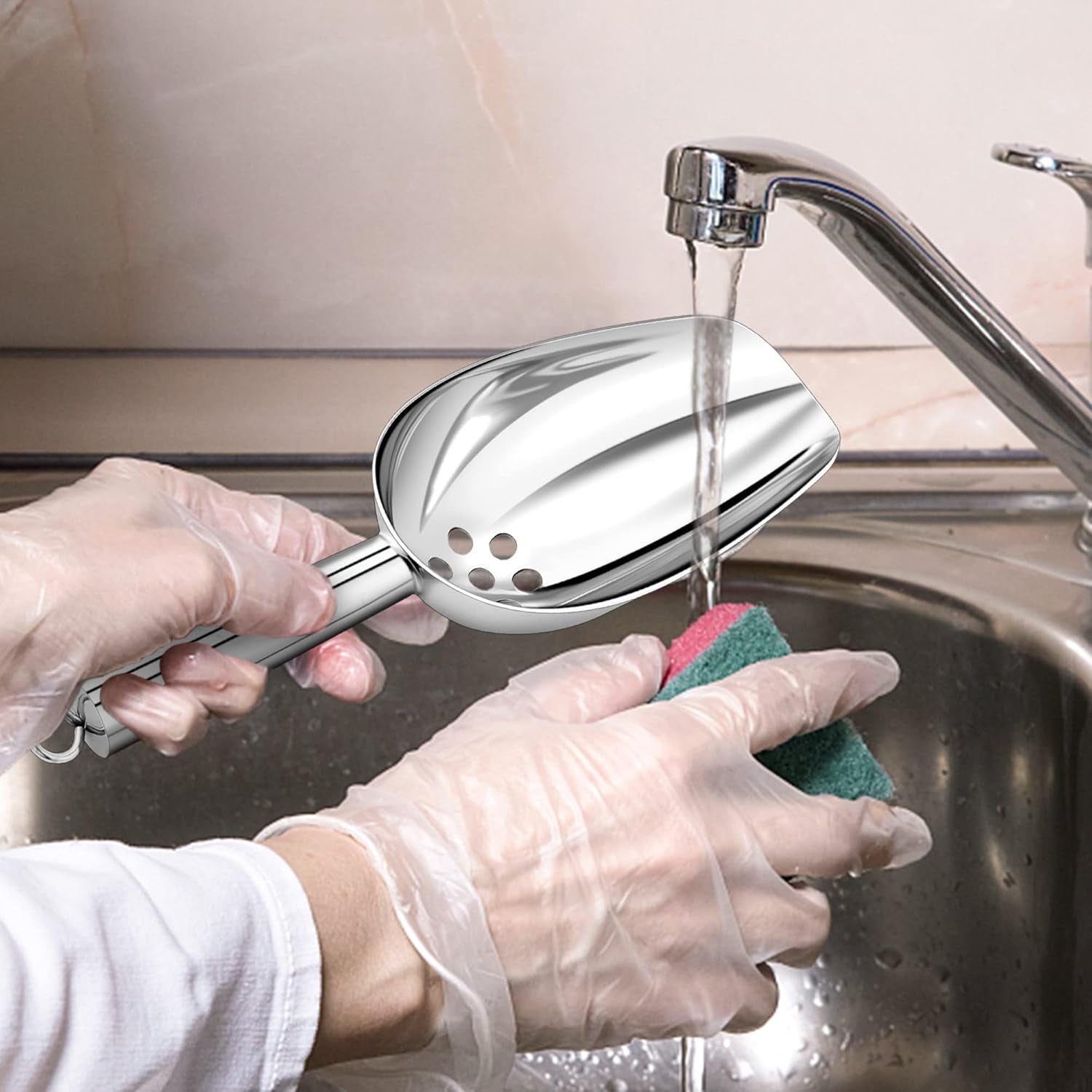 6 Oz Ice Scoop with Drain Holes, Small Stainless Steel Candy Food Coffee Bean Scoop, Utility for Kitchen Garden Bar Wedding Bath, Heavy Duty & Non Toxic & Easy Clean, Silver - 1 Piece