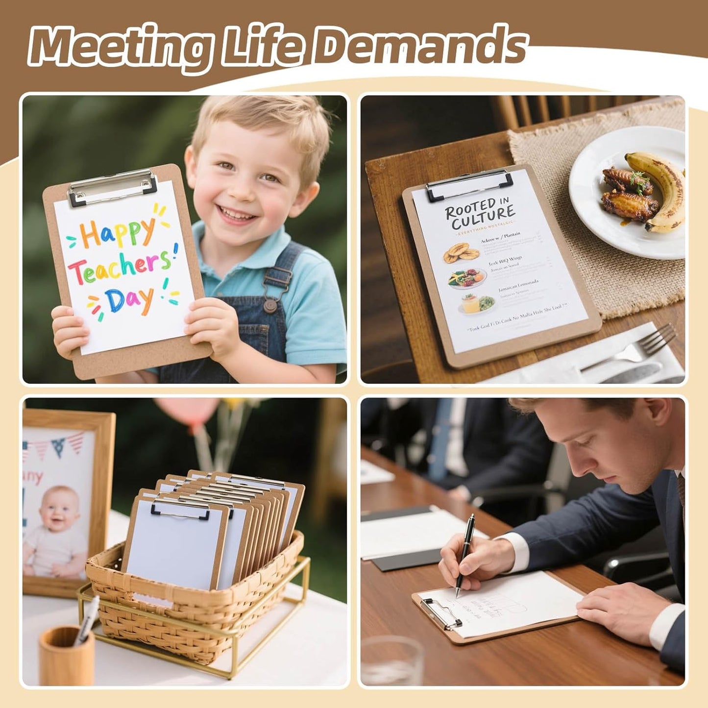 15 Pack Mini Clipboards, 6 X 9 Inches A5 Small Clipboards, Wood Hardboard Memo Size Low Profile Clip with Hang Tab for Home, Office, School Classroom Supplies, Brown