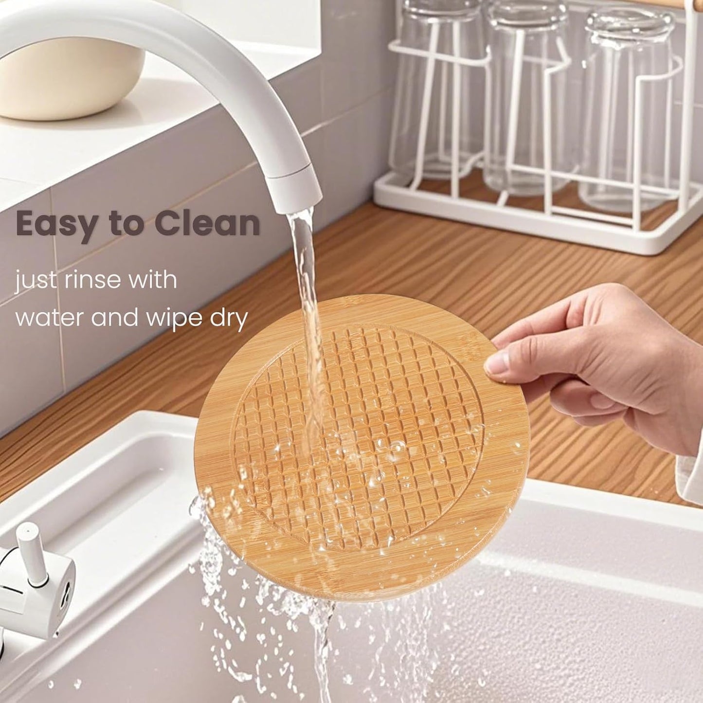 Bamboo Trivets for Hot Dishes, Hot Pots and Pans, 7.5 Inch Thick Heat Resistant Large Coaster for Kitchen, Hot Pads, Kitchen Essentials, Kitchen Decor for Table & Countertop, 2 round +2 Square