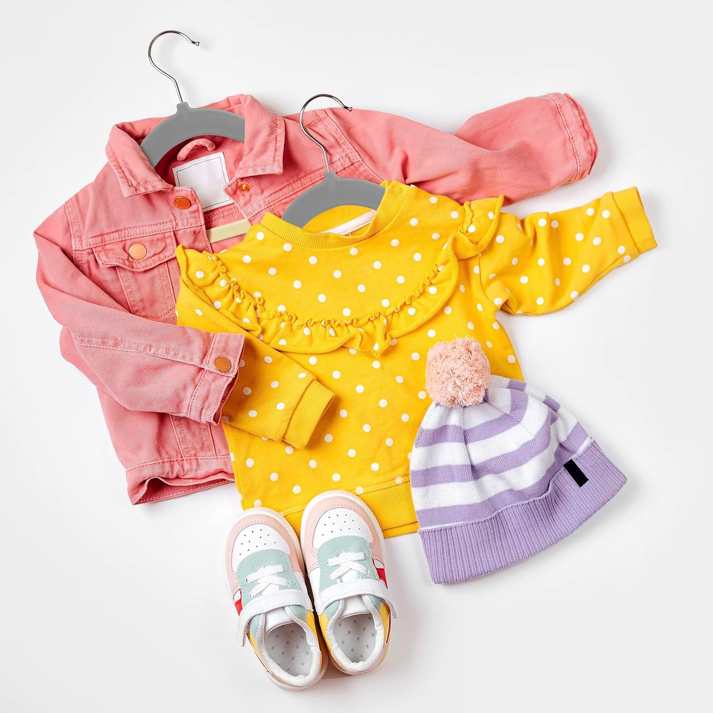 Kids Hangers Velvet (50 Pack) - 11 Inch Durable Baby Hangers for Closet - Perfect for Toddler & Non Slip for Everyday Use (Grey)