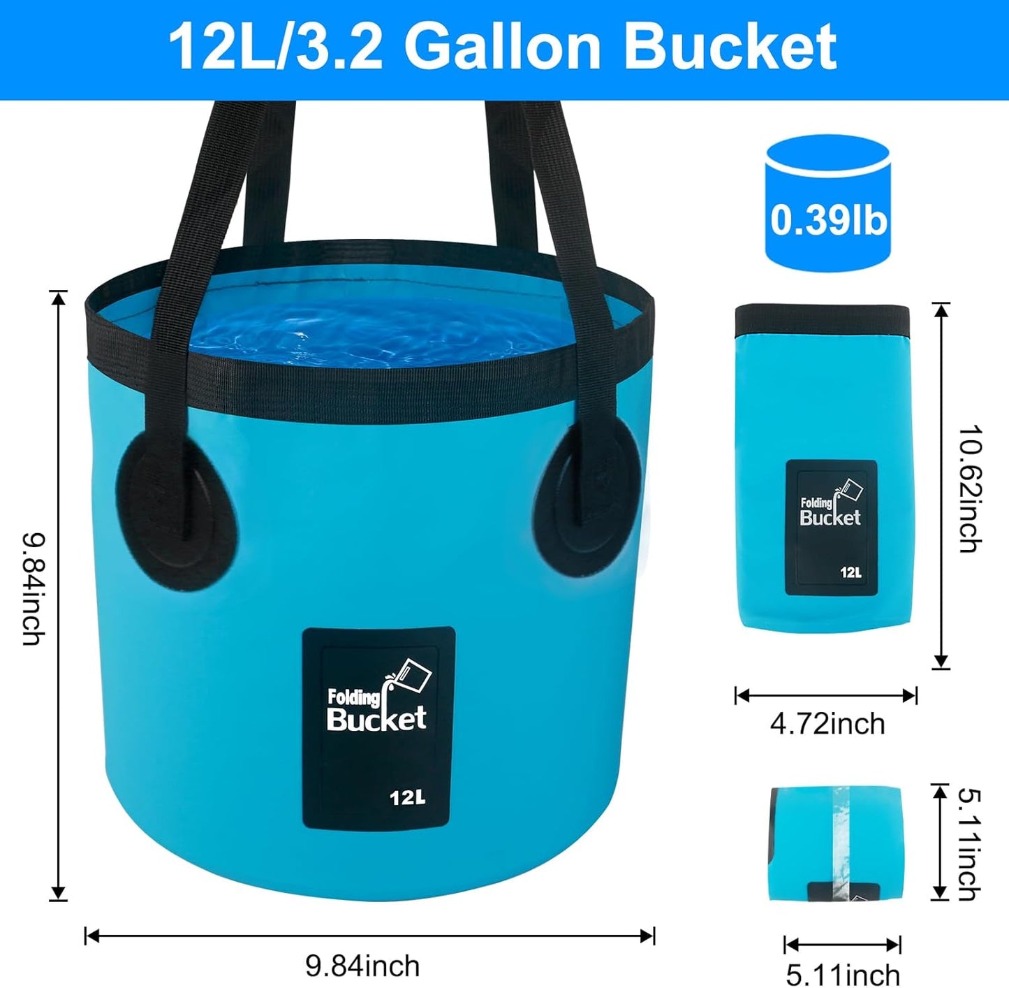 Car Wash Bucket 3.2 Gallon, Collapsible Bucket for Cleaning Supplies Car Wash Fishing, Plumbing Water Container Outdoor Camping Kids Sand Play Toy Organizer, Portable Laundry Wash Basin RV Essentials