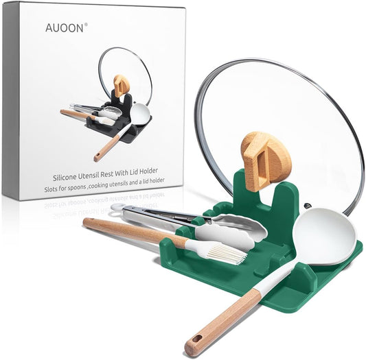 Spoon Holder for Stove - Silicone Spoon and Lid Rest with Drip Pad Kitchen Utensil Rest for Spoons, Ladles, Spatulas, Tongs & More (Sea Blue, Large)