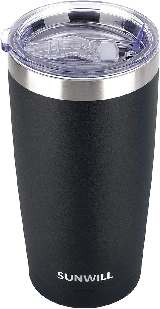 Travel Coffee Tumbler 20 Oz, Insulated Mug with Lid, Stainless Steel Cup for Outdoor, Powder Coated Black