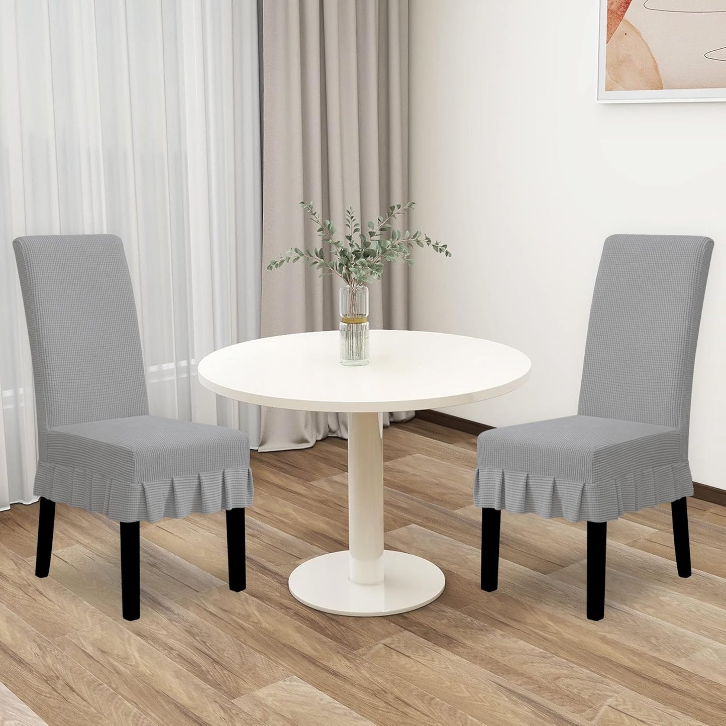 Dining Chair Covers Stretch Parsons Chair Slipcover with Skirt Chair Covers for Dining Room Restaurant Banquet (2 PCS, Light Gray)