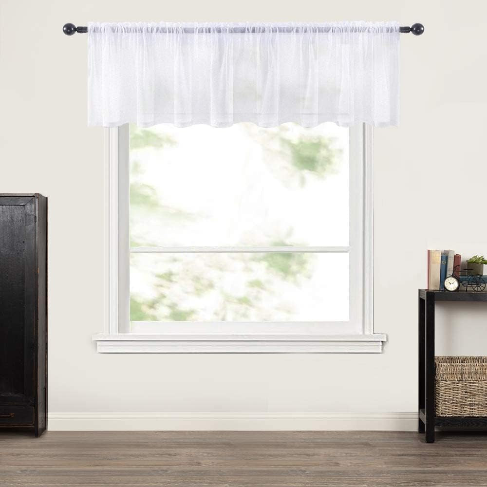 White Kitchen Curtains 24 Inch Length Set with Tiers and Valance Half Window Sheer Curtains Small Window Cafe Drapes 3Pcs