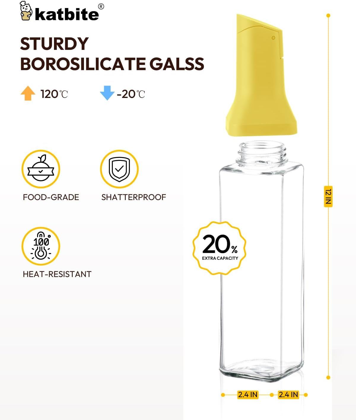 16Oz Glass Olive Oil Dispenser Bottle for Kitchen Cooking - Leakproof Kitchen Essential with Precise Pouring Spout for Salad, Air Fryer, BBQ, Non-Stick Pans, Easy Refill and Use, Yellow
